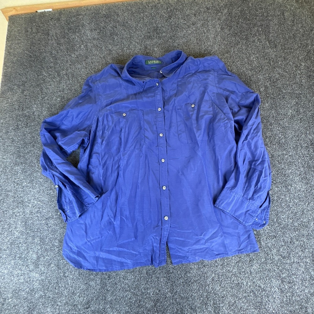 Lauren Ralph Lauren Shirt Womens Blue Cotton Casual Long Sleeve Button READ